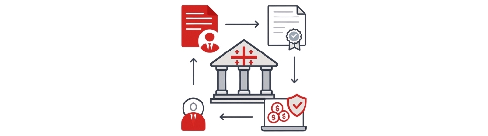 Square illustration of VASP registration with icons for application, review, and approval steps.