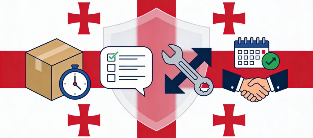 Trader obligations icons: delivery, info, repair, consumer rights.