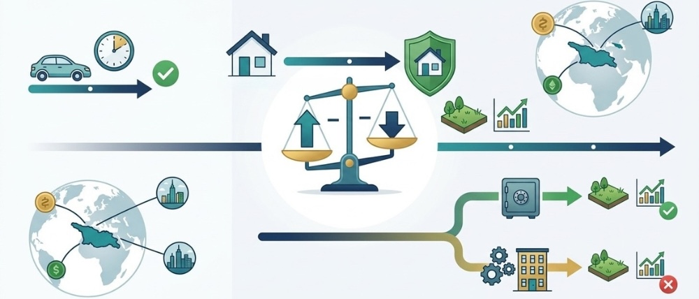 Infographic icons showing Georgia PIT capital gains exemptions for long-term assets