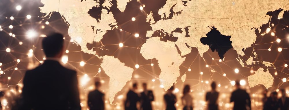 International business partnership. Business people standing sil